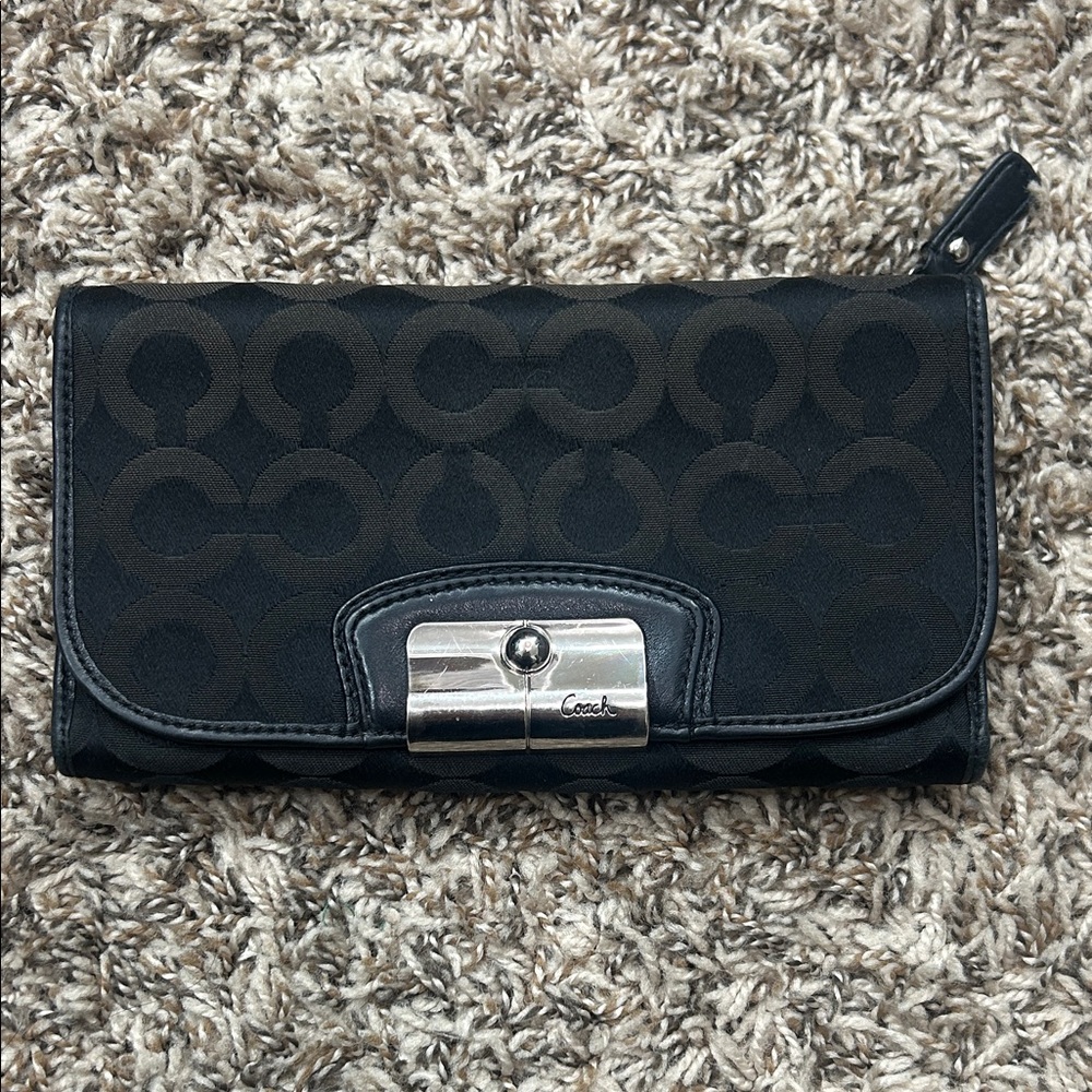 Coach Black Signature C Canvas Wallet w/ Snap Closure & Leather Trim Vintage Y2K